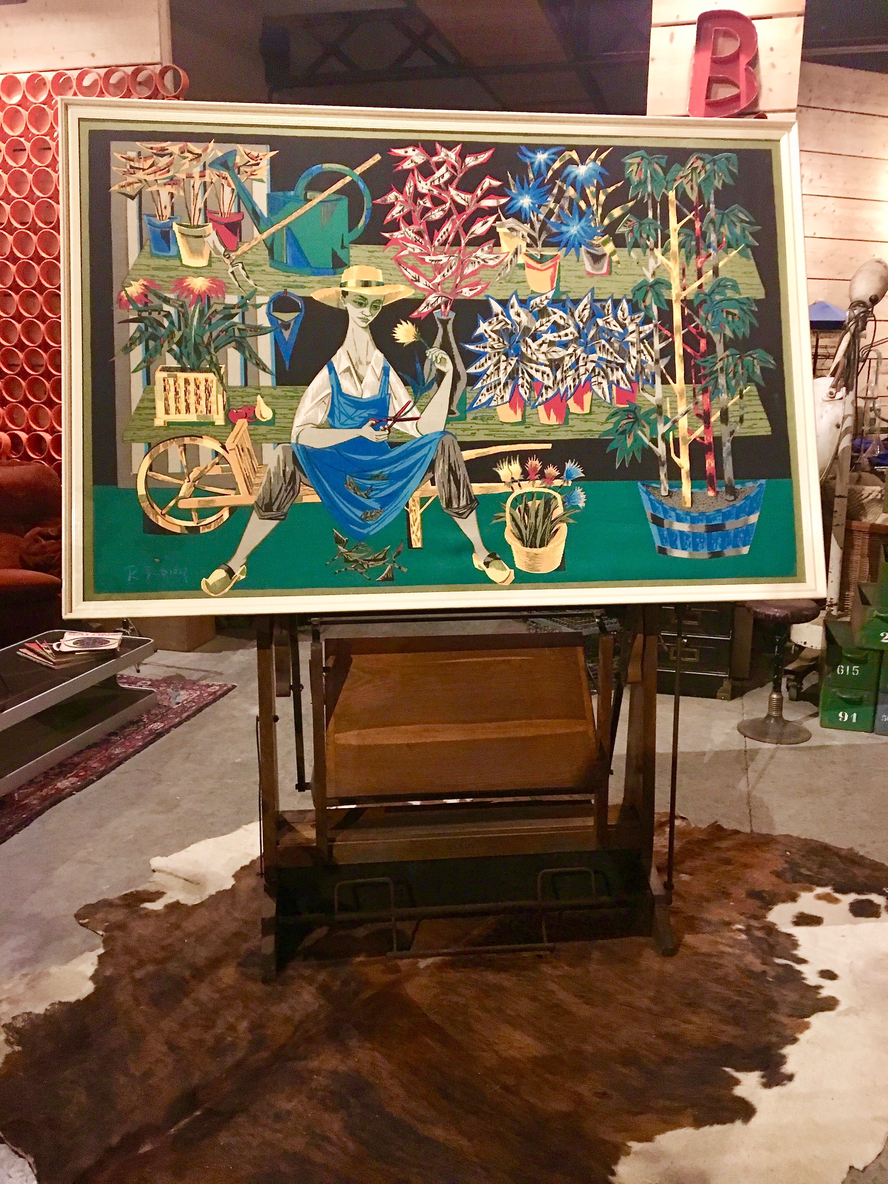 Grand écusson Mural Brodé Main - Travail Textile Du Kutch (Inde) - Déco Bohème Rouge