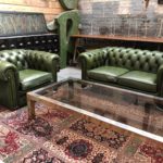 Salon chesterfield vintage en cuir vert anglais