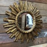 Ancien double miroir soleil en bois doré