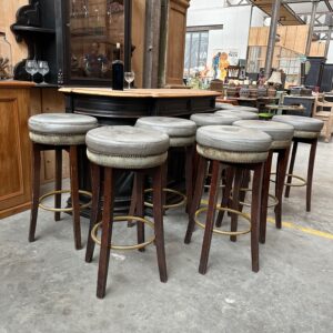 Suite de 10 tabourets de bar en cuir et velours
