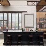 Immense comptoir de bar recouvert d&rsquo;une pierre bleue